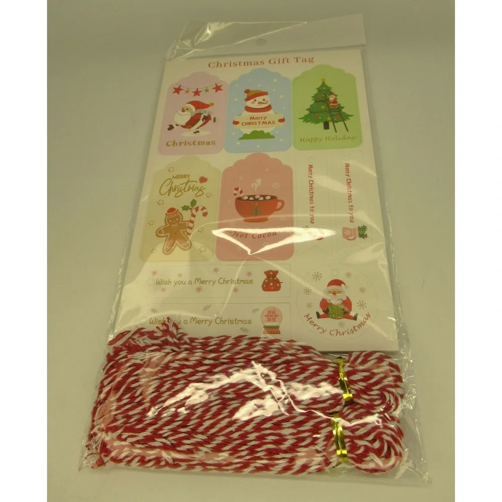 100 Pack Kraft Paper Christmas Gift Tags with Twine Santa Snowman Tree Hot Cocoa